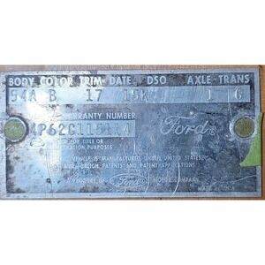Ford 500 Data Plate Number Tag Metal Emblem Badge